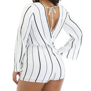 Striped Deep V neckline Romper